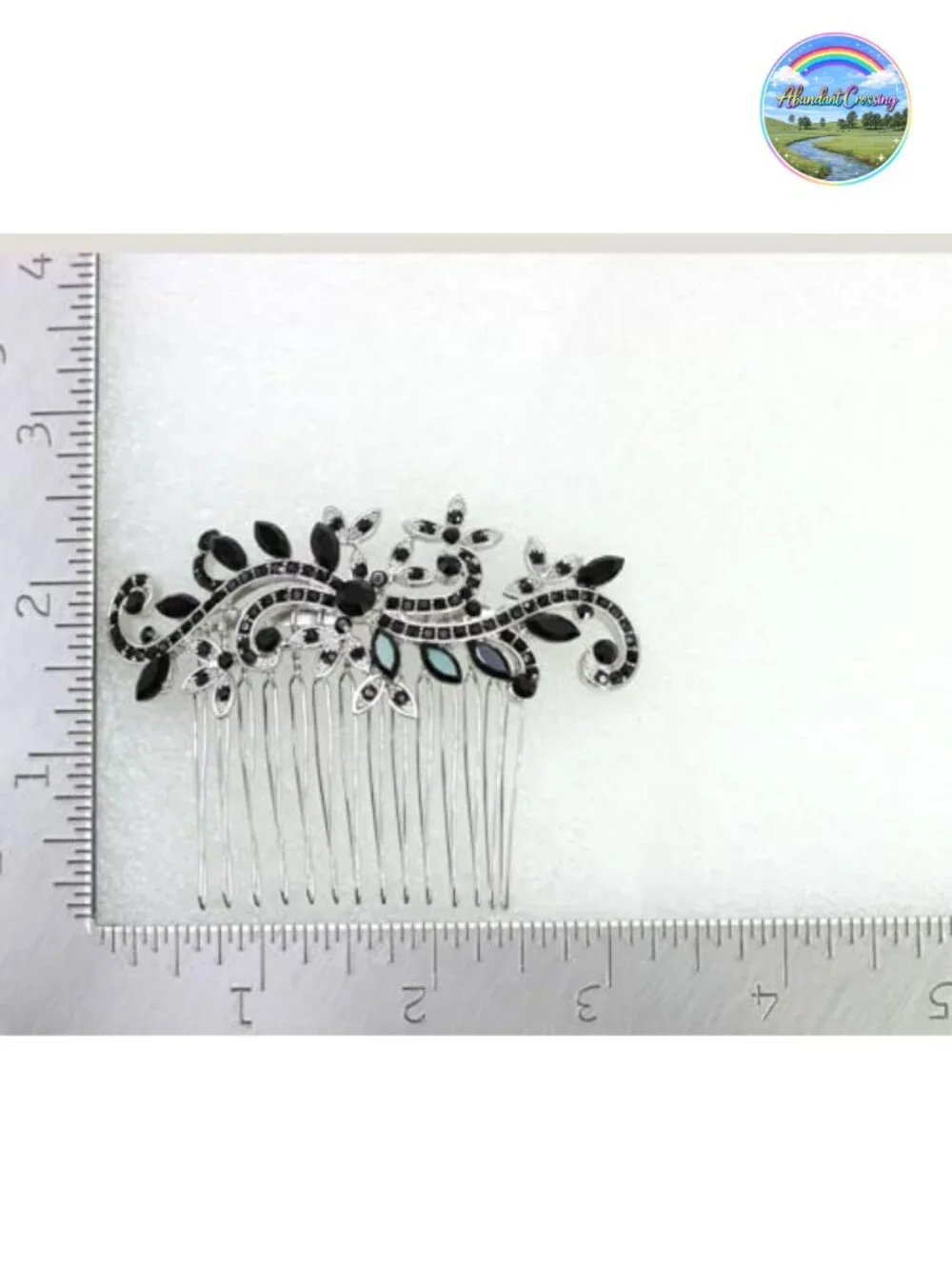 Rhinestone Crystal Floral Hair Comb Silver-tone Metal Hair Accessory